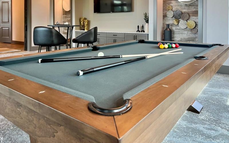a pool table in a room